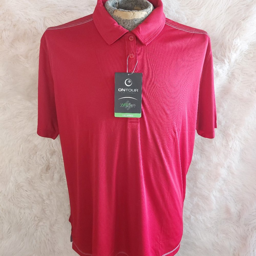 OnTour Web Tech Women's Red 5 Buttons Polo Short Sleeve Shirt Size 2XL